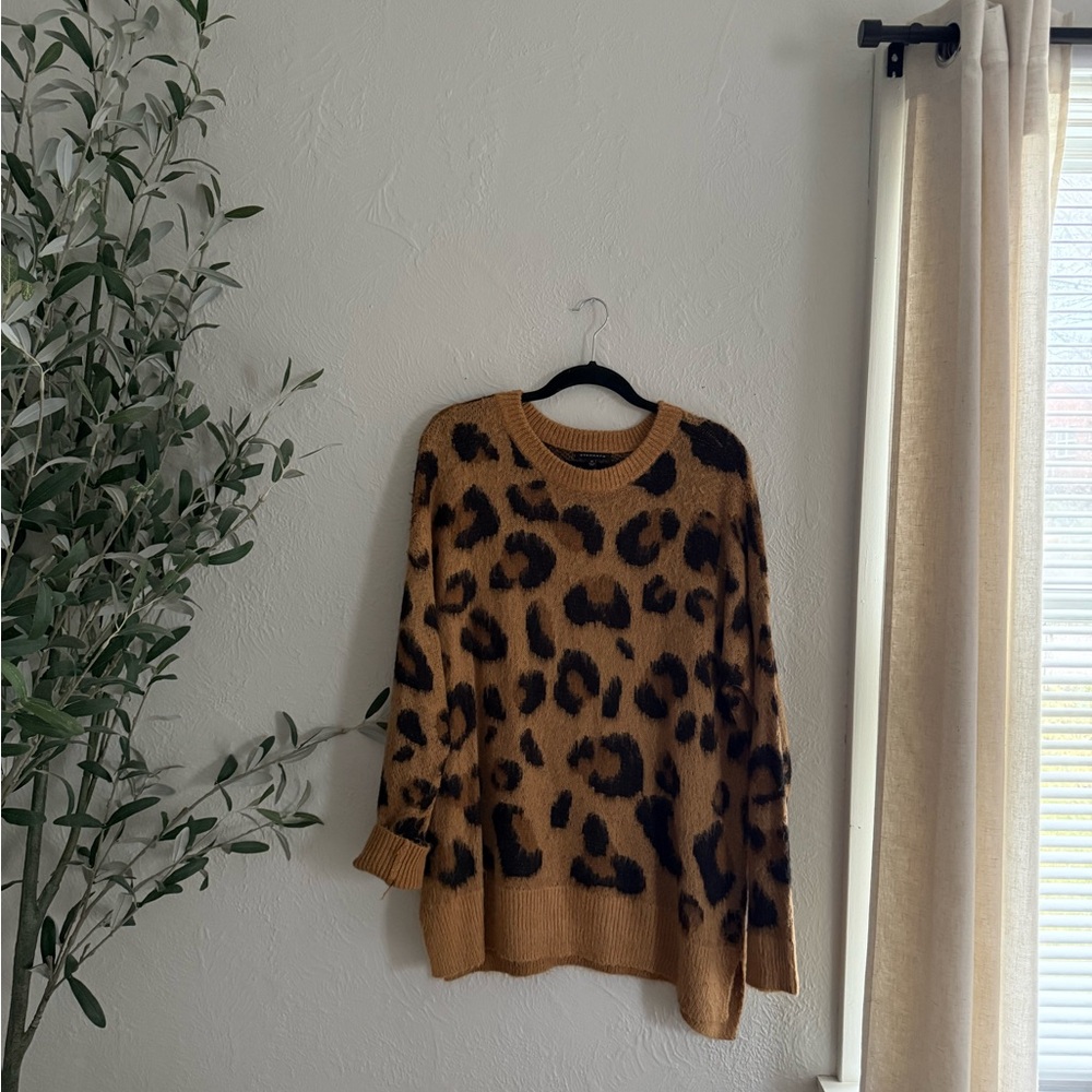 Oversized Brown Leopard Print Sweater